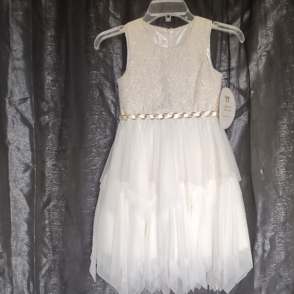 Elegant White Kids Dress with Gold Accents